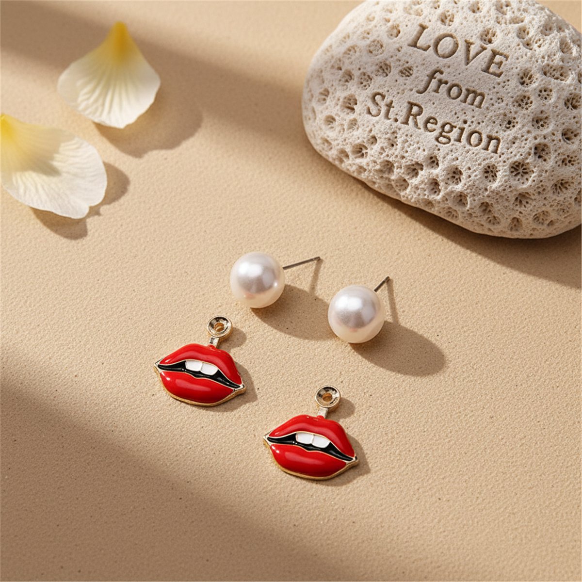 Pearl and 18K Gold-Plated Lips Stud Earrings, vintage-inspired design, lifestyle look
