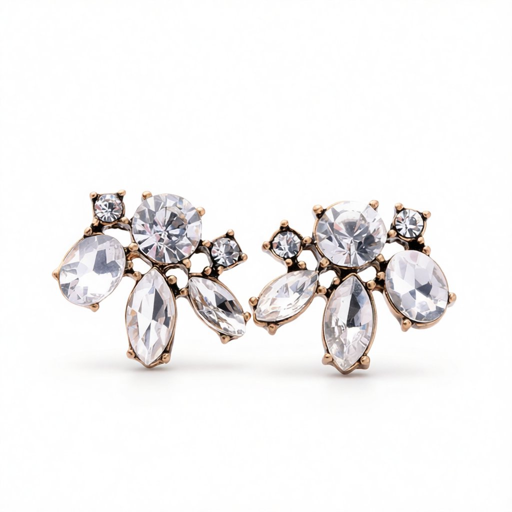 Clear Crystal and 18K Gold-Plated Floral Stud Earrings, gold stud earrings for women, elegant gift for her, side view