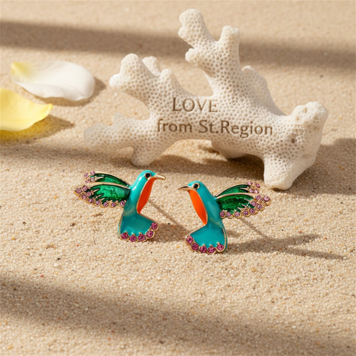 Cubic Zirconia and Enamel 18K Gold-Plated Bird Stud Earrings, gold stud earrings for women, everyday style, lifestyle look
