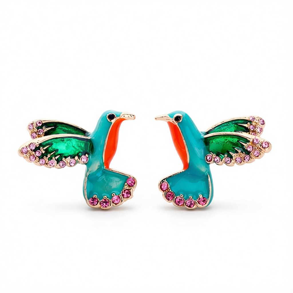 Cubic Zirconia and Enamel 18K Gold-Plated Bird Stud Earrings, gold stud earrings for women, everyday style, side view