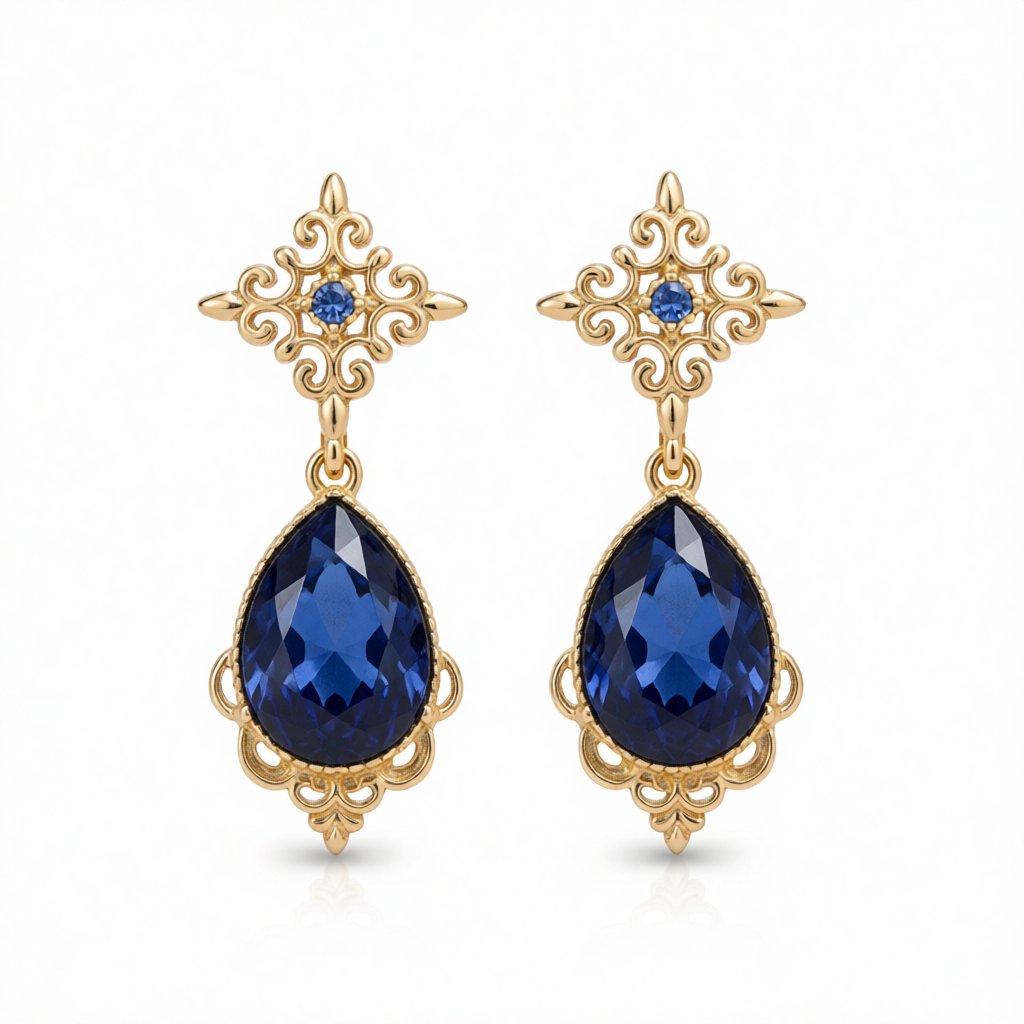 Blue Pear-Cut Crystal and Cubic Zirconia Drop Earrings, drop earrings for women, botanical inspired, side view