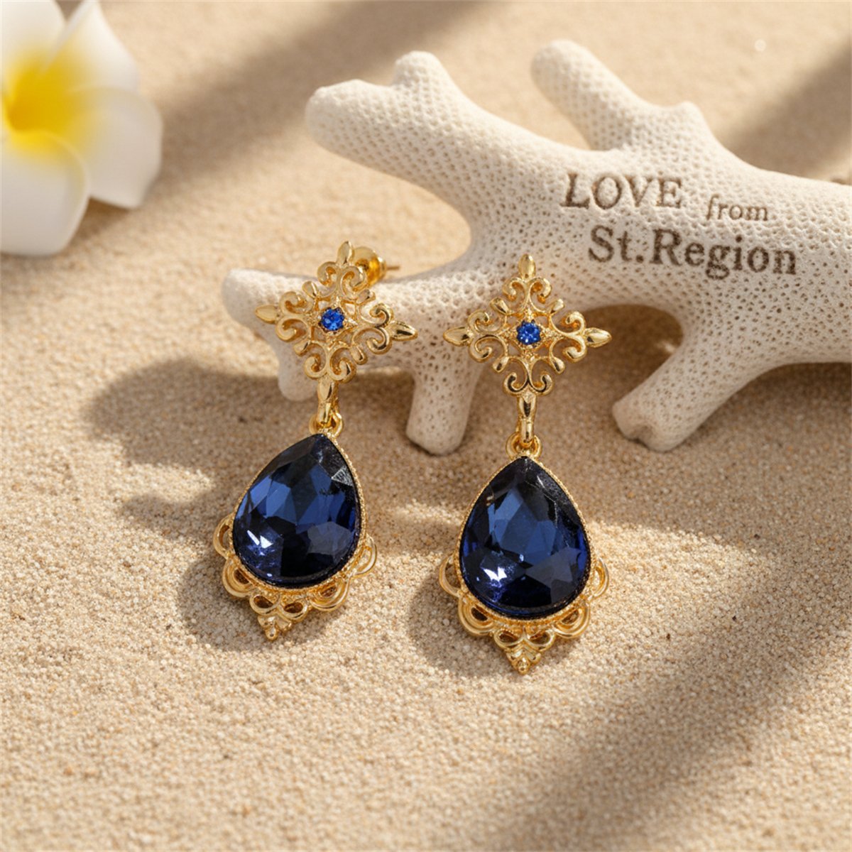 Blue Pear-Cut Crystal and Cubic Zirconia Drop Earrings, drop earrings for women, botanical inspired, lifestyle look