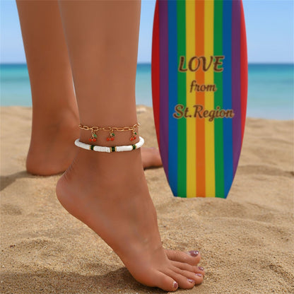 Enamel & Acrylic Polymer Clay Goldtone Cherry Tassel Anklet Set - Street Region