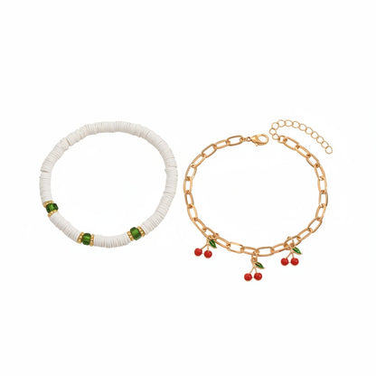Enamel & Acrylic Polymer Clay Goldtone Cherry Tassel Anklet Set - Street Region