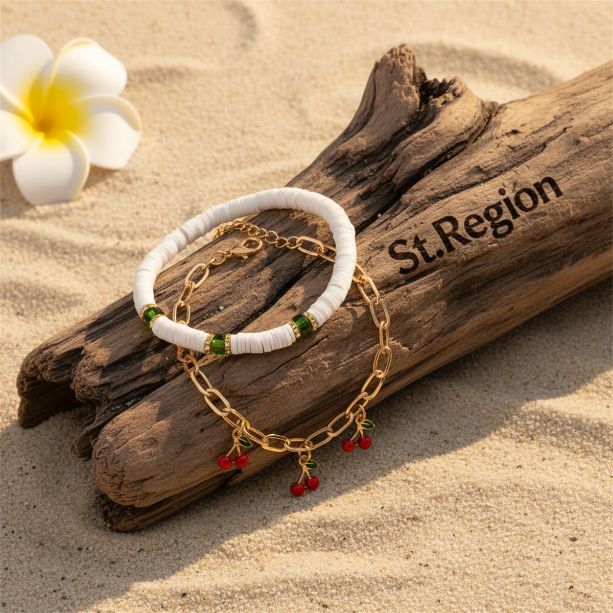 Enamel & Acrylic Polymer Clay Goldtone Cherry Tassel Anklet Set - Street Region