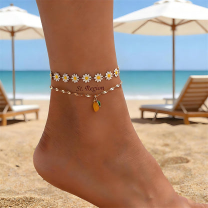Enamel & Goldtone Mum Stations Mango Charm Anklet Set - Street Region