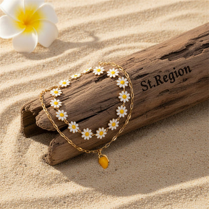 Enamel & Goldtone Mum Stations Mango Charm Anklet Set - Street Region