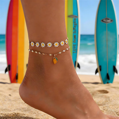 Enamel & Goldtone Mum Stations Mango Charm Anklet Set - Street Region