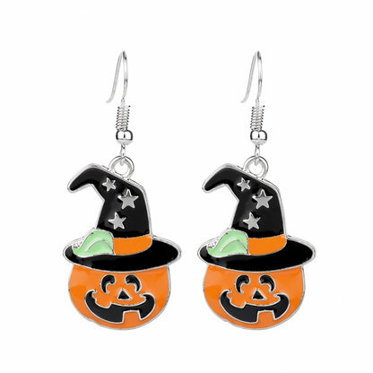 Enamel Pumpkin and Starry Hat Drop Earrings, drop earrings for women, elegant gift for her, side view