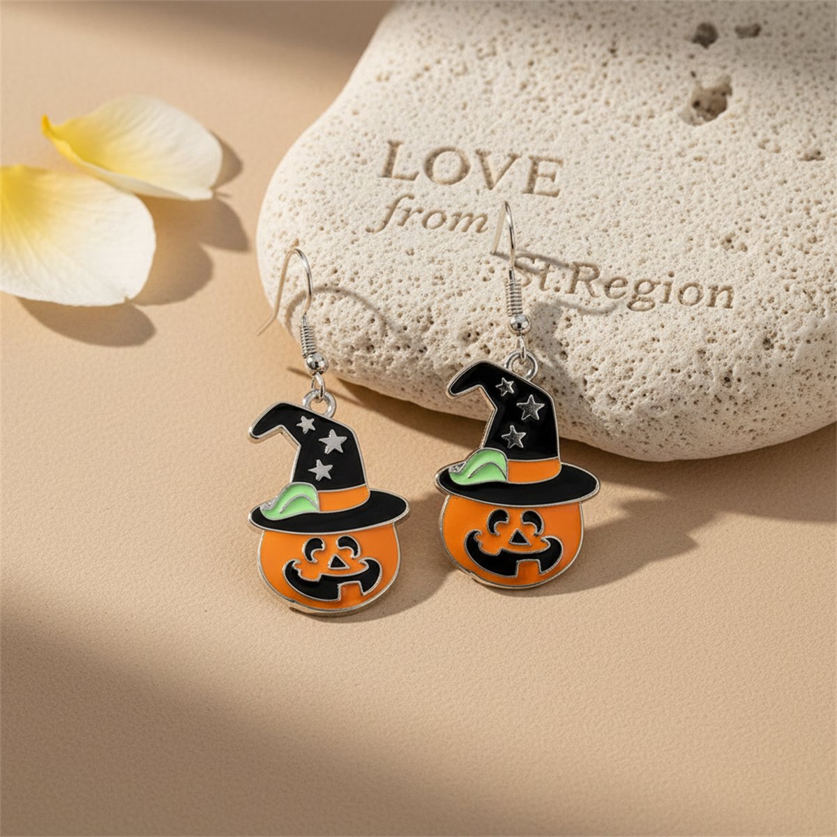 Enamel Pumpkin and Starry Hat Drop Earrings, drop earrings for women, elegant gift for her, lifestyle look