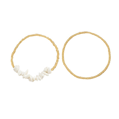 White Turqouise & Acrylic Irregular Beads Stretch Anklet Set - Street Region