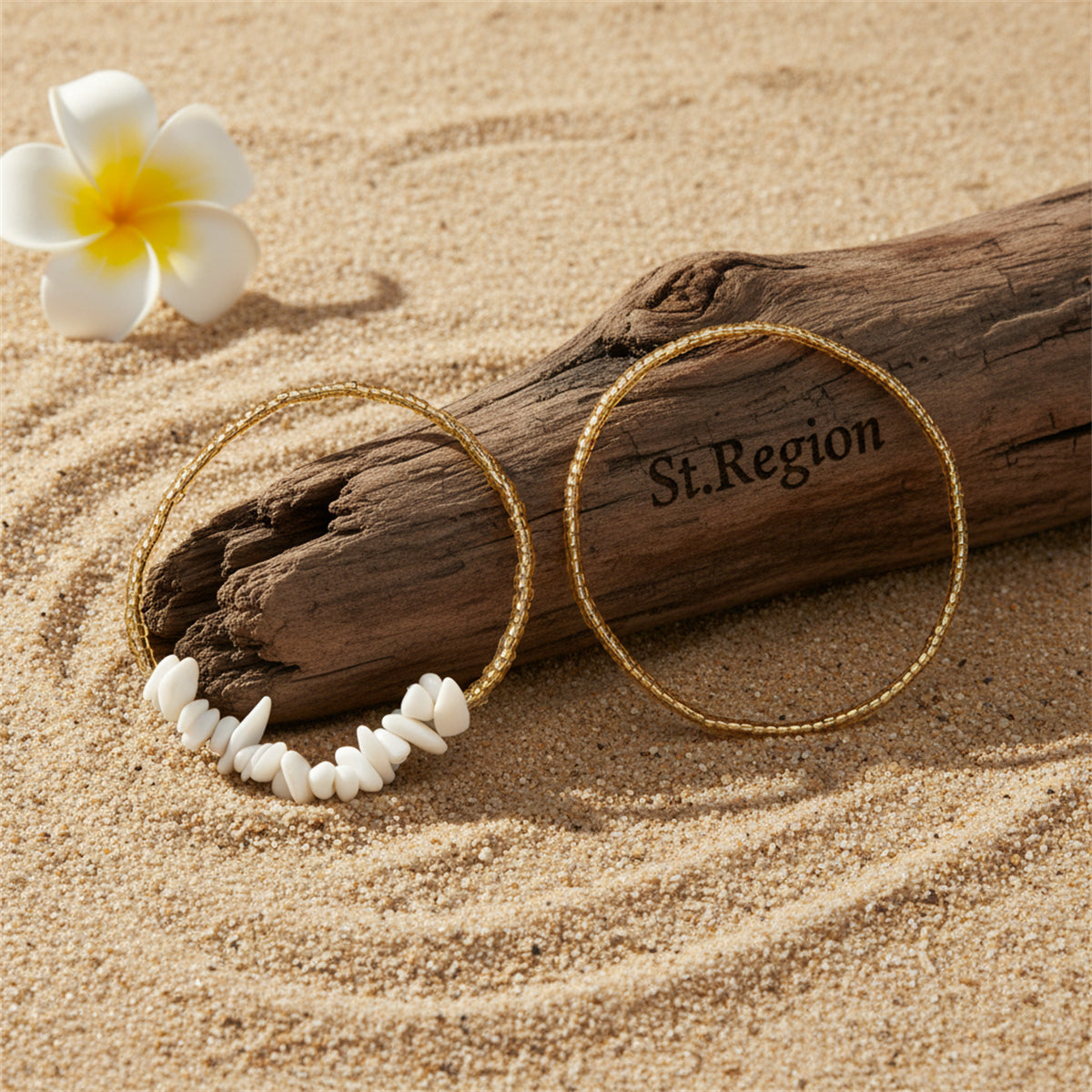 White Turqouise & Acrylic Irregular Beads Stretch Anklet Set - Street Region