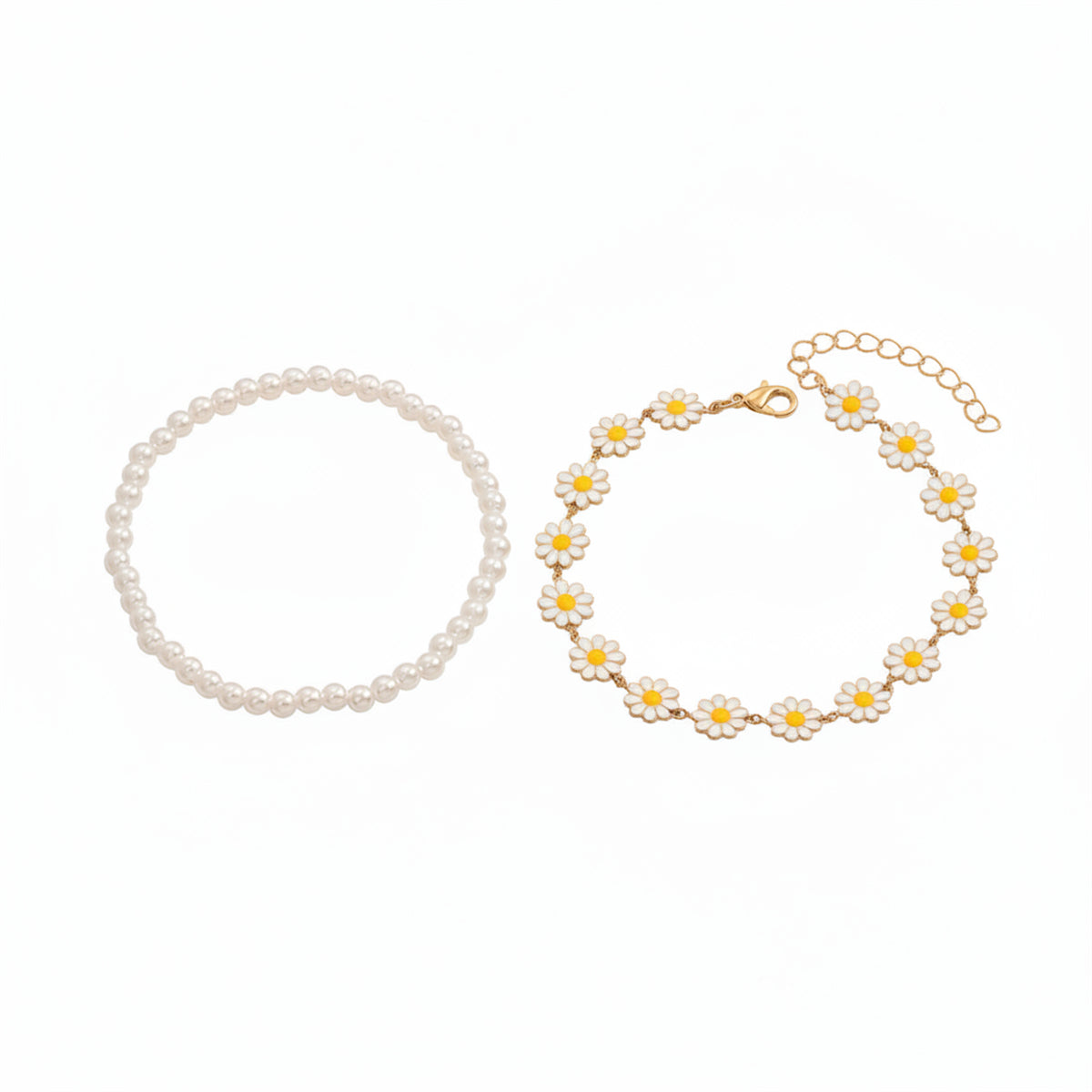 Pearl & White Enamel Goldtone Mum Stations Anklet Set - Street Region