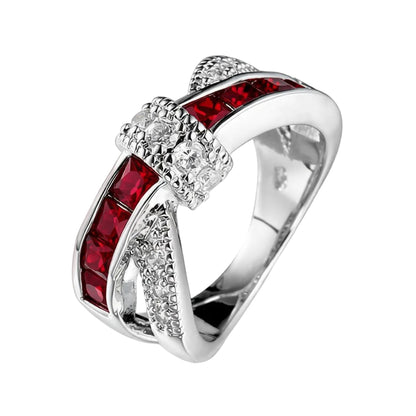 Red Crystal & Cubic Zirconia Princess-Cut Overlapping Ring - Street Region