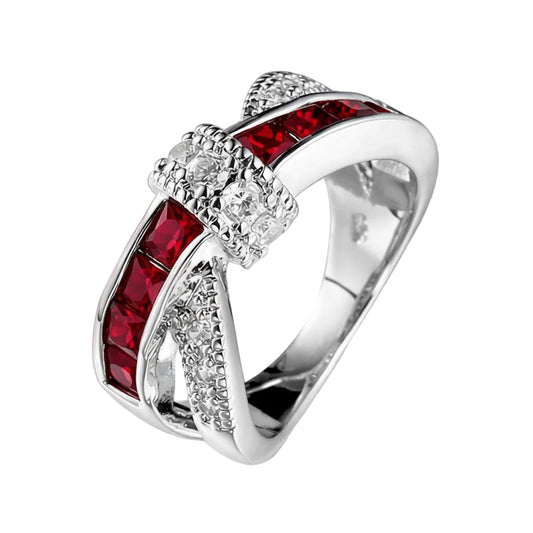 Red Crystal & Cubic Zirconia Princess-Cut Overlapping Ring