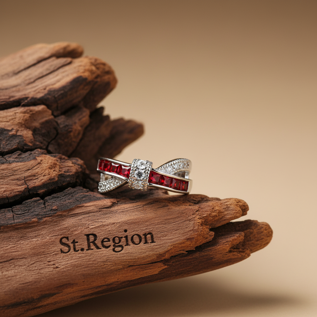 Red Crystal & Cubic Zirconia Princess-Cut Overlapping Ring - Street Region