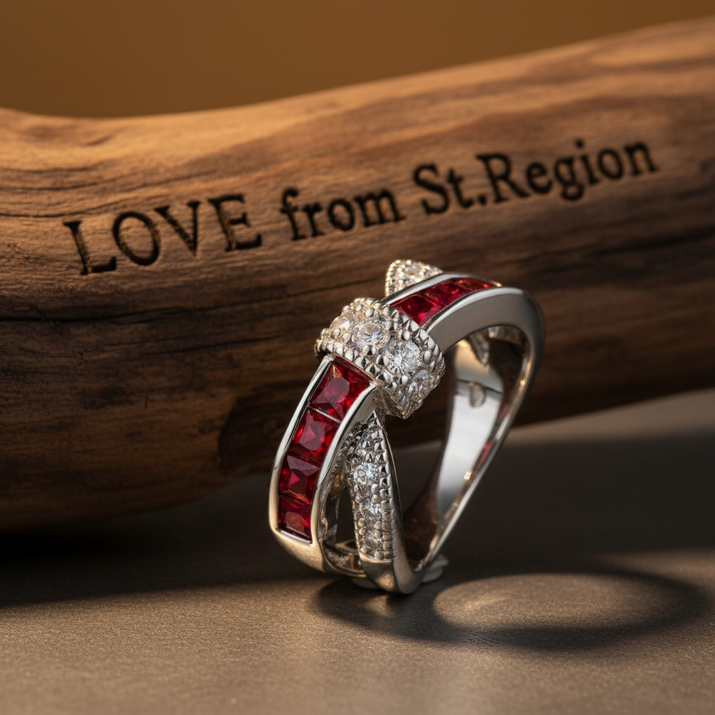 Red Crystal & Cubic Zirconia Princess-Cut Overlapping Ring - Street Region