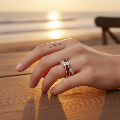 Red Crystal & Cubic Zirconia Princess-Cut Overlapping Ring - Street Region