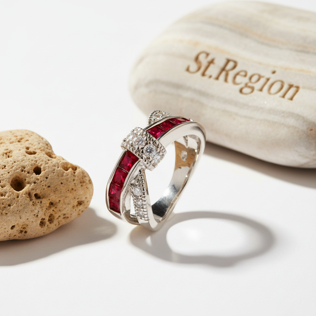 Red Crystal & Cubic Zirconia Princess-Cut Overlapping Ring - Street Region