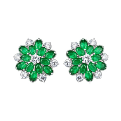 Green Crystal & Cubic Zirconia Floral Stud Earring - Street Region