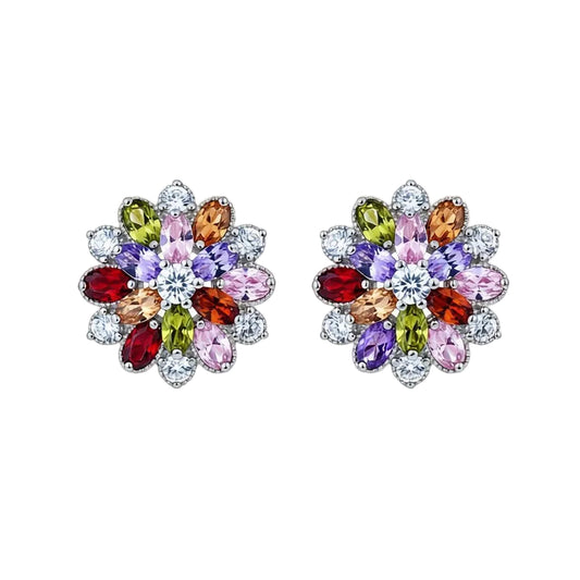 Green Crystal & Cubic Zirconia Floral Stud Earring - Street Region