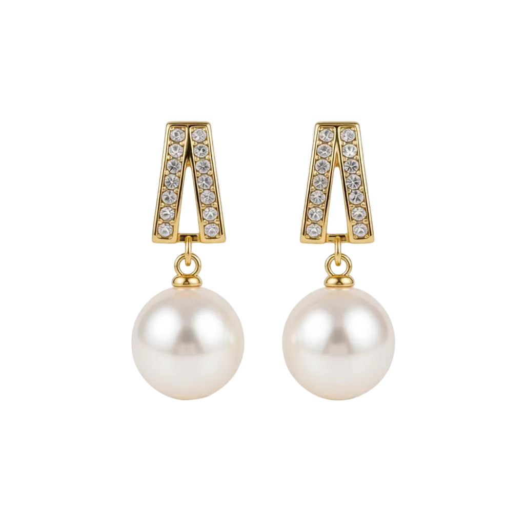 Pearl & Cubic Zirconia 18K Gold-Plated Geometric Drop Earrings - Street Region