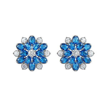 Navy Crystal & Cubic Zirconia Floral Stud Earrings - Street Region
