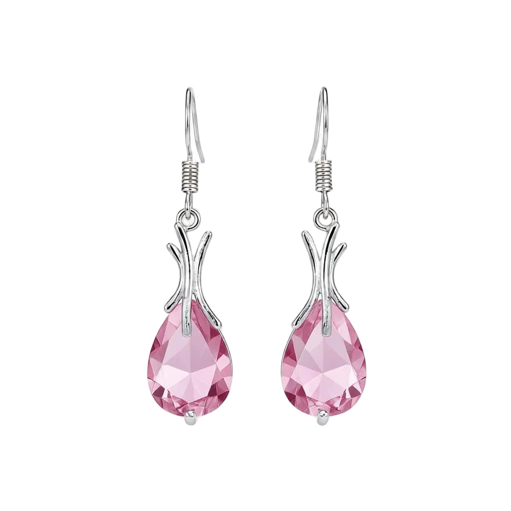 Pink Crystal & Silver-Plated Hook Drop Earrings - Street Region