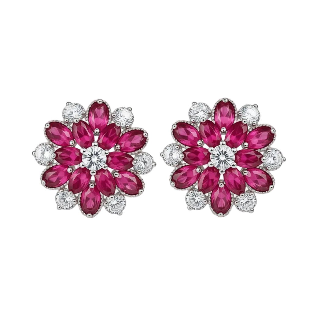Rose Crystal & Cubic Zirconia Floral Stud Earrings - Street Region