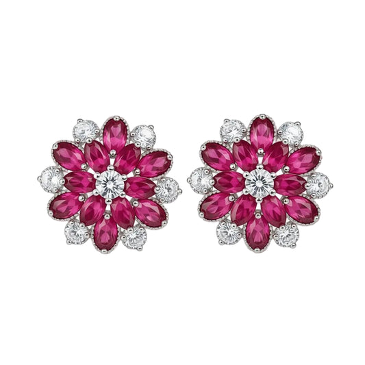 Rose Crystal & Cubic Zirconia Floral Stud Earrings - Street Region