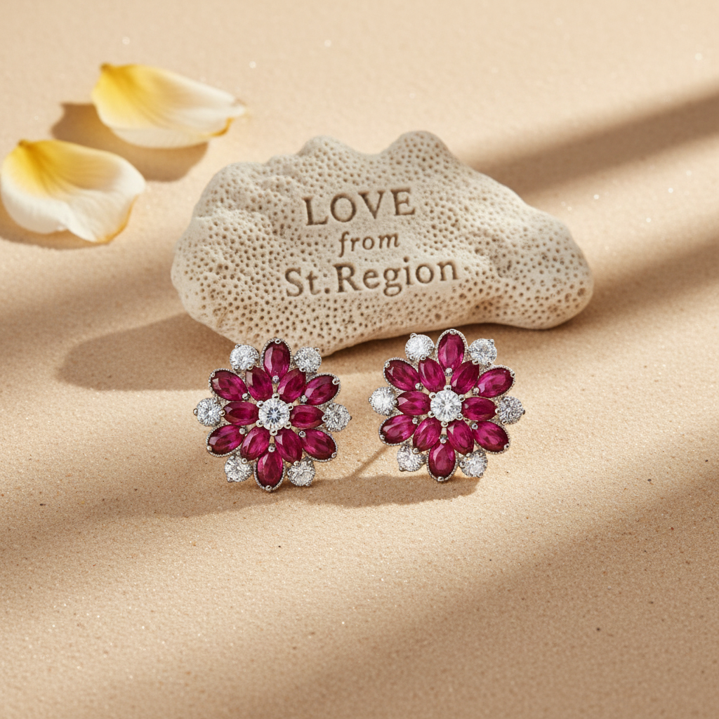 Rose Crystal & Cubic Zirconia Floral Stud Earrings - Street Region