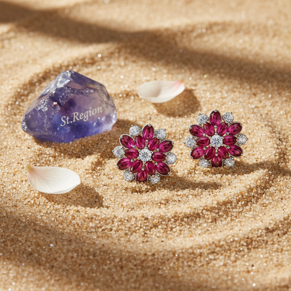 Rose Crystal & Cubic Zirconia Floral Stud Earrings - Street Region
