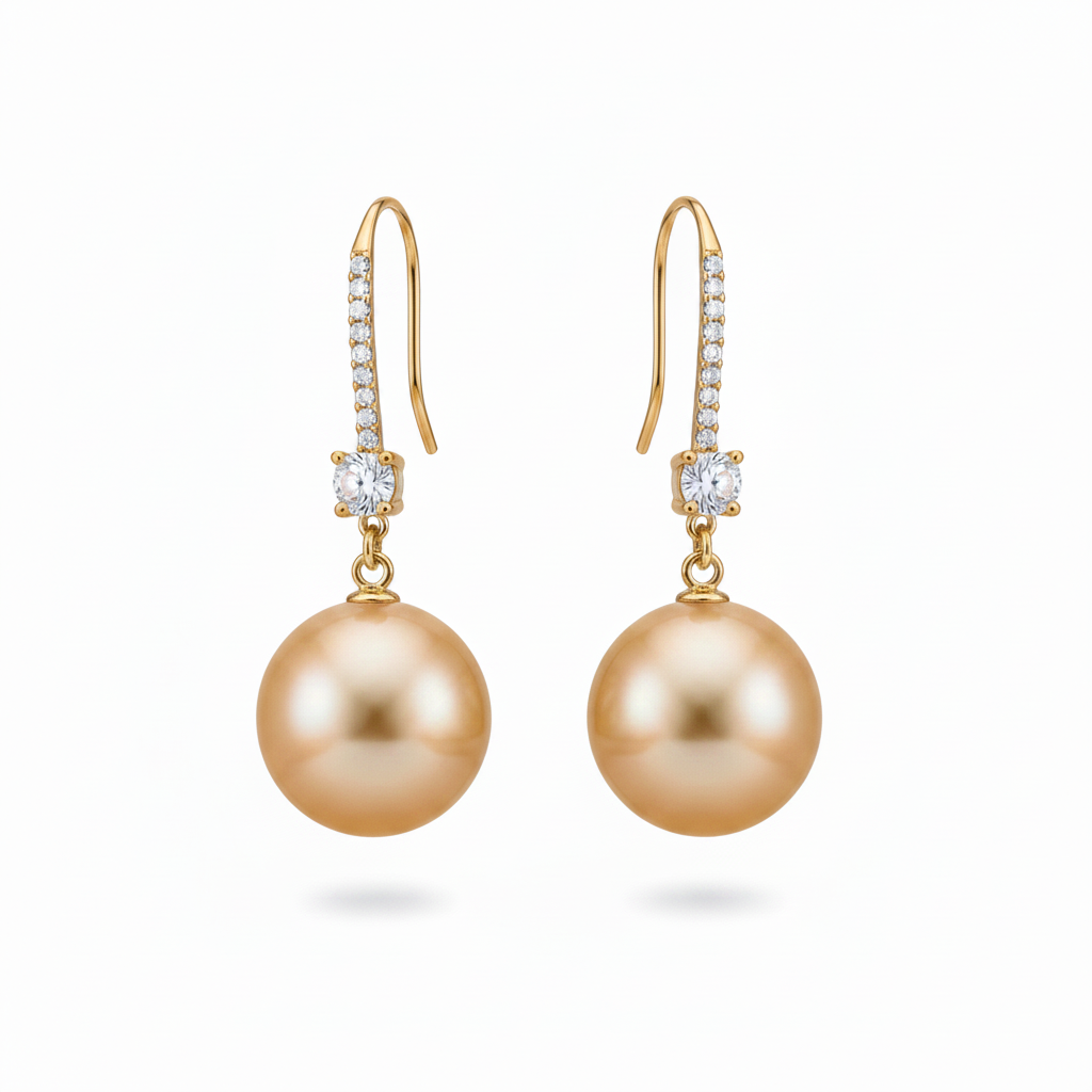 Cubic Zirconia & Champagne Pearl 18K Gold-Plated Dangle Drop Earrings - Street Region