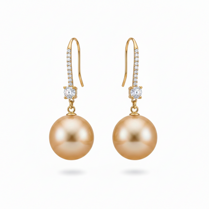 Cubic Zirconia & Champagne Pearl 18K Gold-Plated Dangle Drop Earrings - Street Region