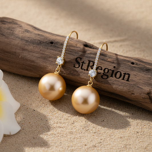 Cubic Zirconia & Champagne Pearl 18K Gold-Plated Dangle Drop Earrings - Street Region