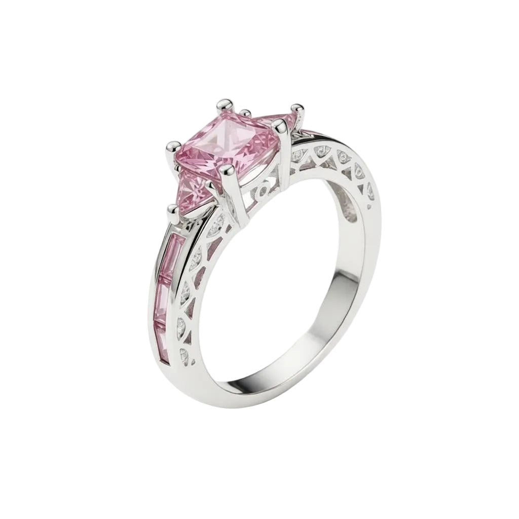 Pink Crystal & Silver-Plated Prong Illusion Ring - Street Region