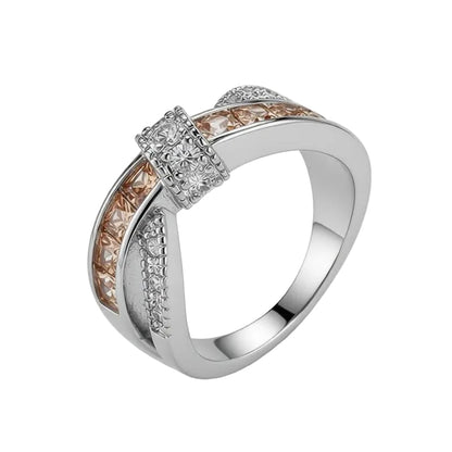 Champagne Crystal & Cubic Zirconia Crossing Line Ring - Street Region