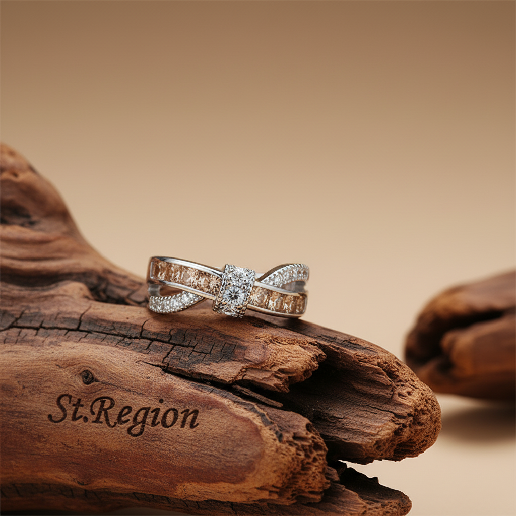 Champagne Crystal & Cubic Zirconia Crossing Line Ring - Street Region