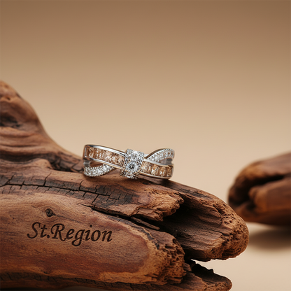 Champagne Crystal & Cubic Zirconia Crossing Line Ring - Street Region