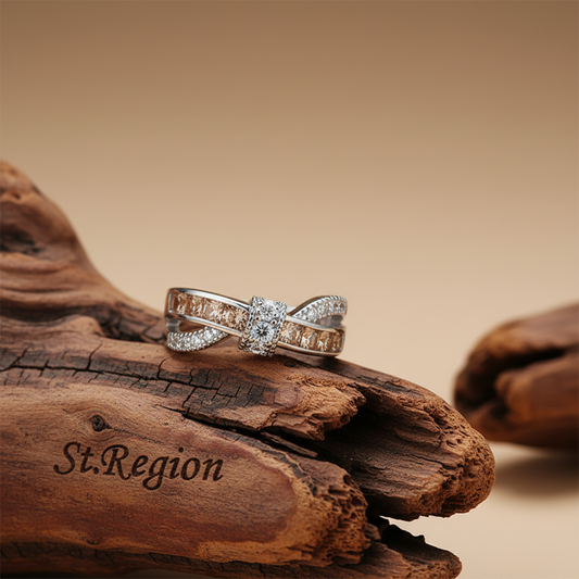 Champagne Crystal & Cubic Zirconia Crossing Line Ring - Street Region