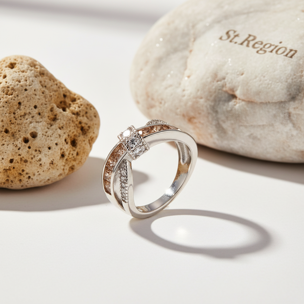 Champagne Crystal & Cubic Zirconia Crossing Line Ring - Street Region