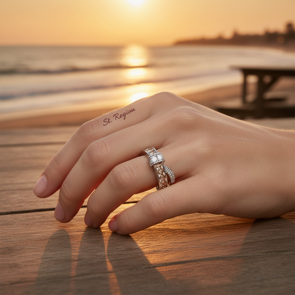 Champagne Crystal & Cubic Zirconia Crossing Line Ring - Street Region