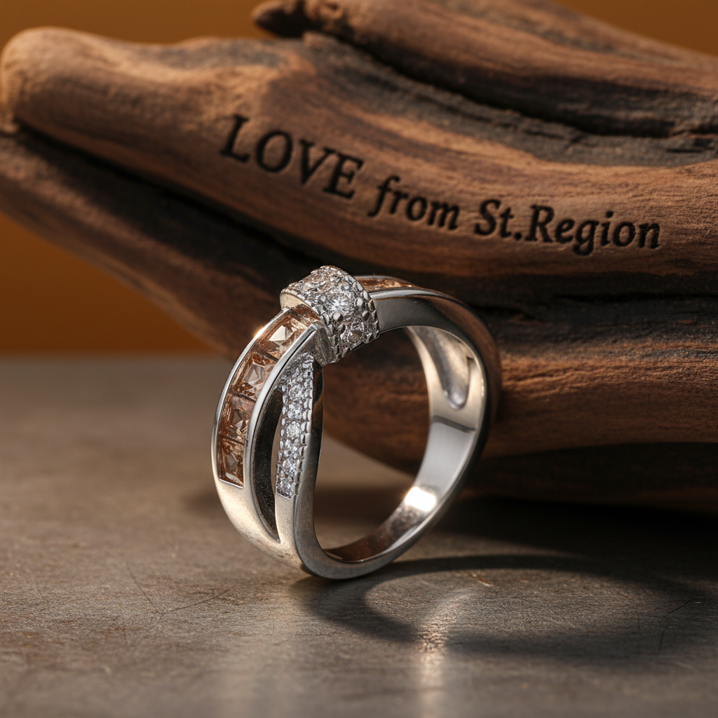 Champagne Crystal & Cubic Zirconia Crossing Line Ring - Street Region