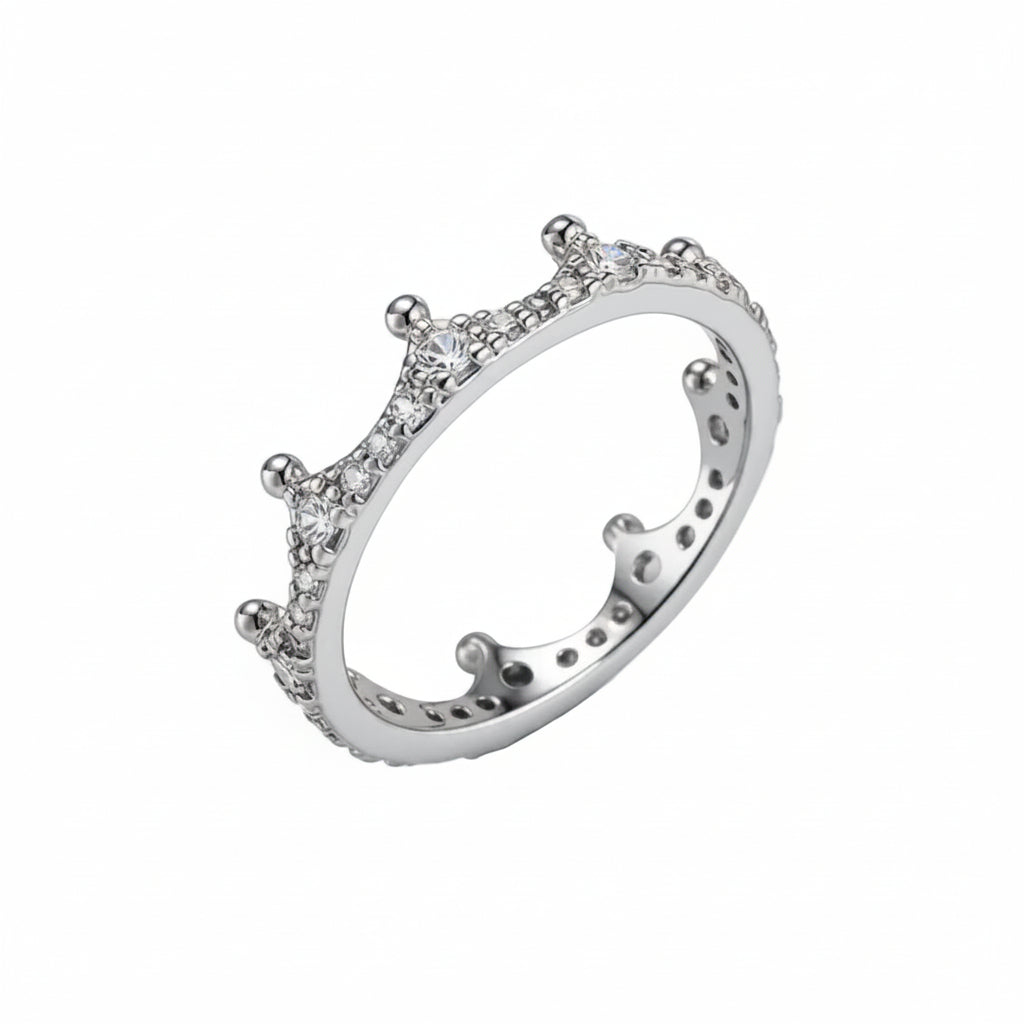 Cubic Zirconia & Silver-Plated Crown Band Ring - Street Region