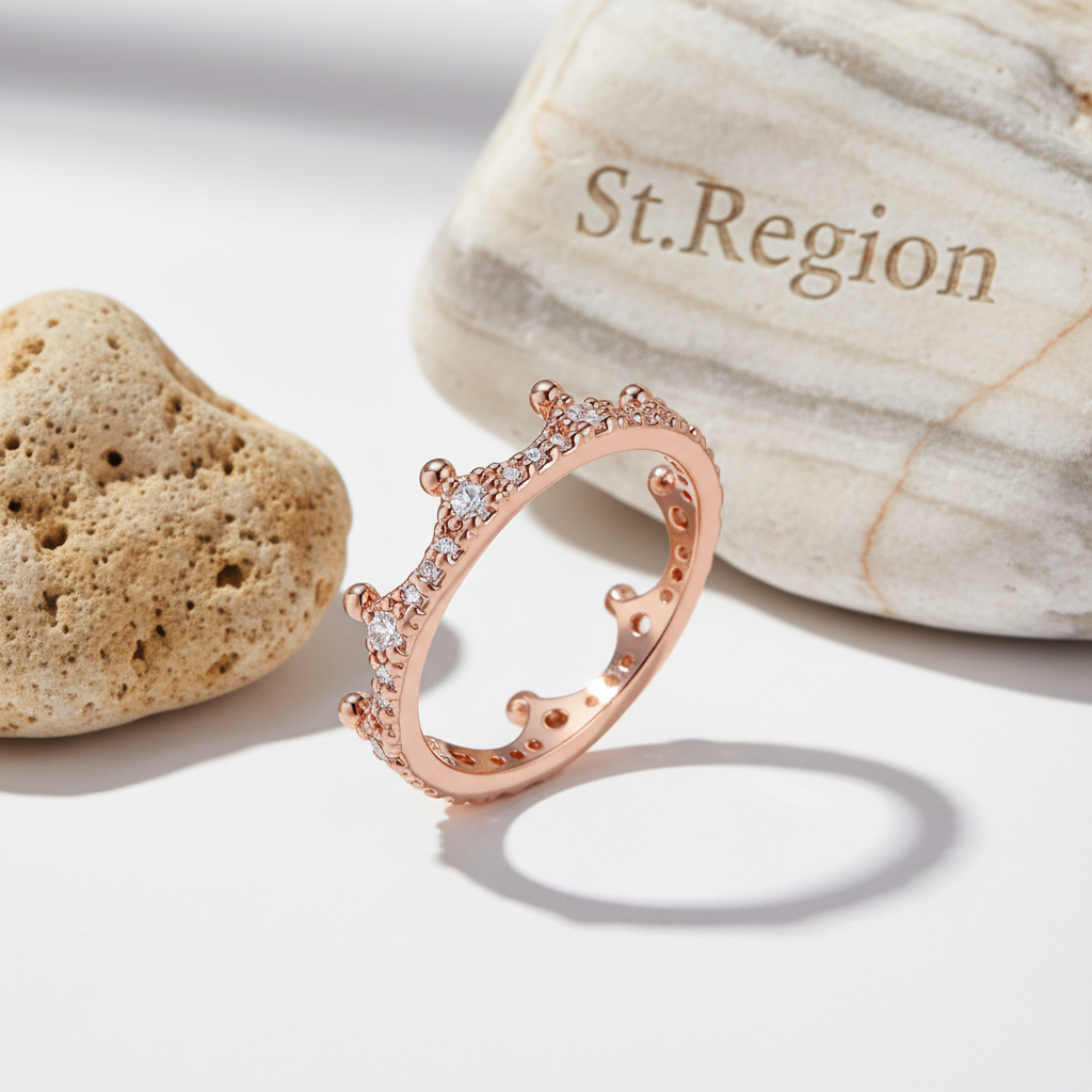 Cubic Zirconia & 18K Rose Gold-Plated Crown Band Ring - Street Region