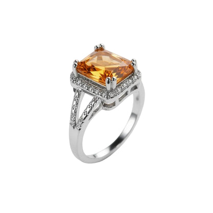 Champagne Crystal & Silver-Plated Radiant-Cut Ring - Street Region