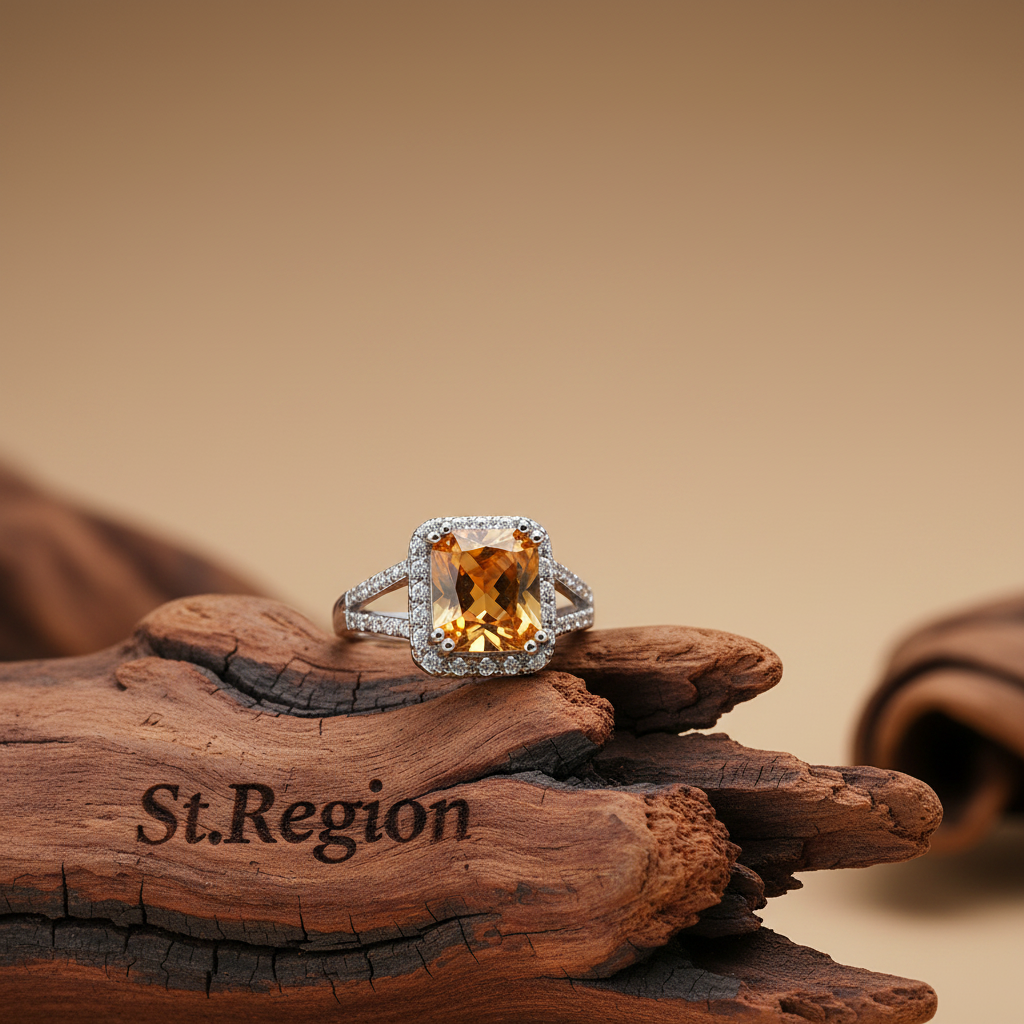 Champagne Crystal & Silver-Plated Radiant-Cut Ring - Street Region