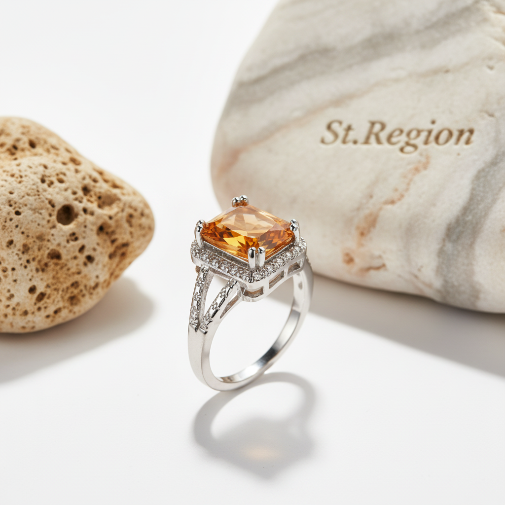 Champagne Crystal & Silver-Plated Radiant-Cut Ring - Street Region