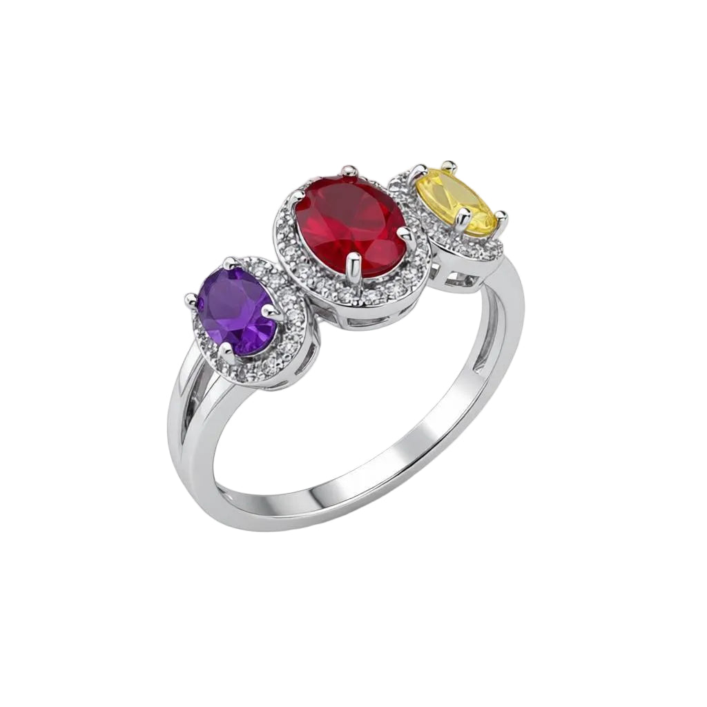 Multicolor Crystal & Cubic Zirconia Silver-Plated Oval Band Ring - Street Region