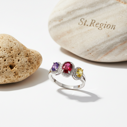 Multicolor Crystal & Cubic Zirconia Silver-Plated Oval Band Ring - Street Region